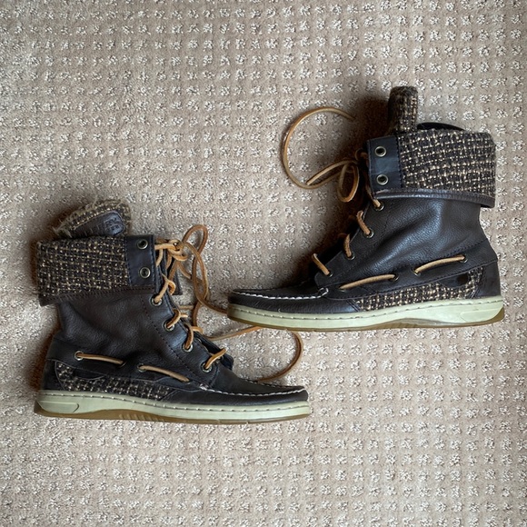 Sperry Top Sider Plaid Leather High Top Shoes - Picture 2 of 10